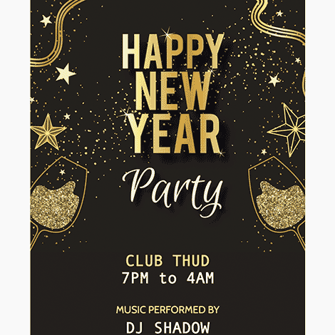Gold and Champagne New Years Party Invite